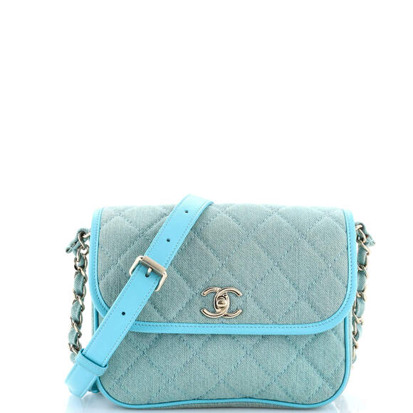 Flap Messenger Bag Quilted Denim Small #205485C34B - Picture 1 of 8